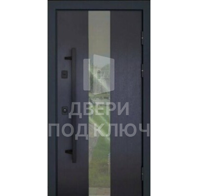 Металлическая входная парадная однопольная дверь с остеклением в частный дом, цена ДПК-11218