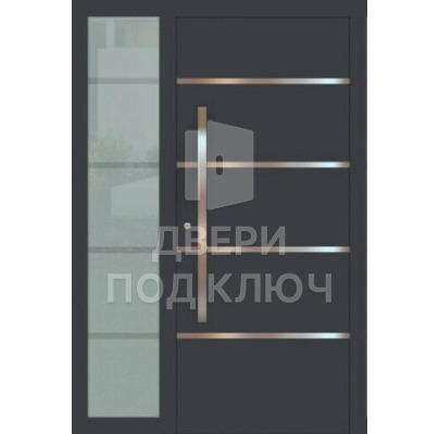 Полуторная входная недорогая дверь с остеклением и отделкой МДФ ДПК-11388